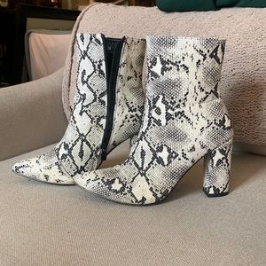 Snake print heeled booties